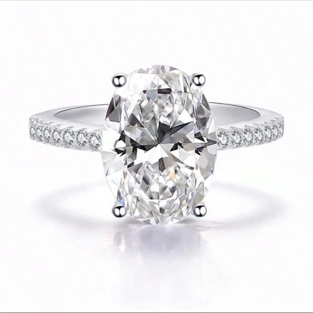 Oval Cut Simulated Stone Silver Ring 6 - Picture 3 of 16